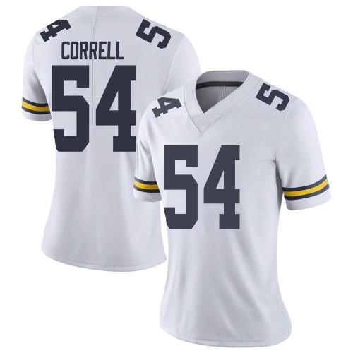 Kraig Correll Michigan Wolverines Women's NCAA #54 White Limited Brand Jordan College Stitched Football Jersey LEC4654MG